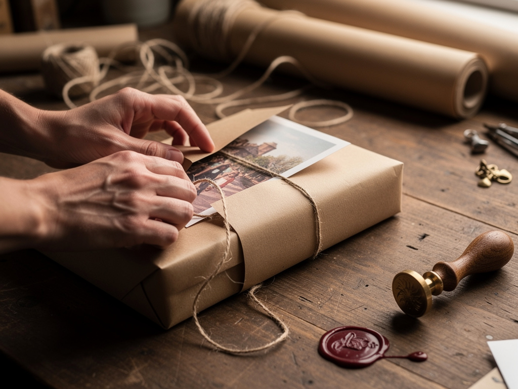 Wrapping art with kraft paper